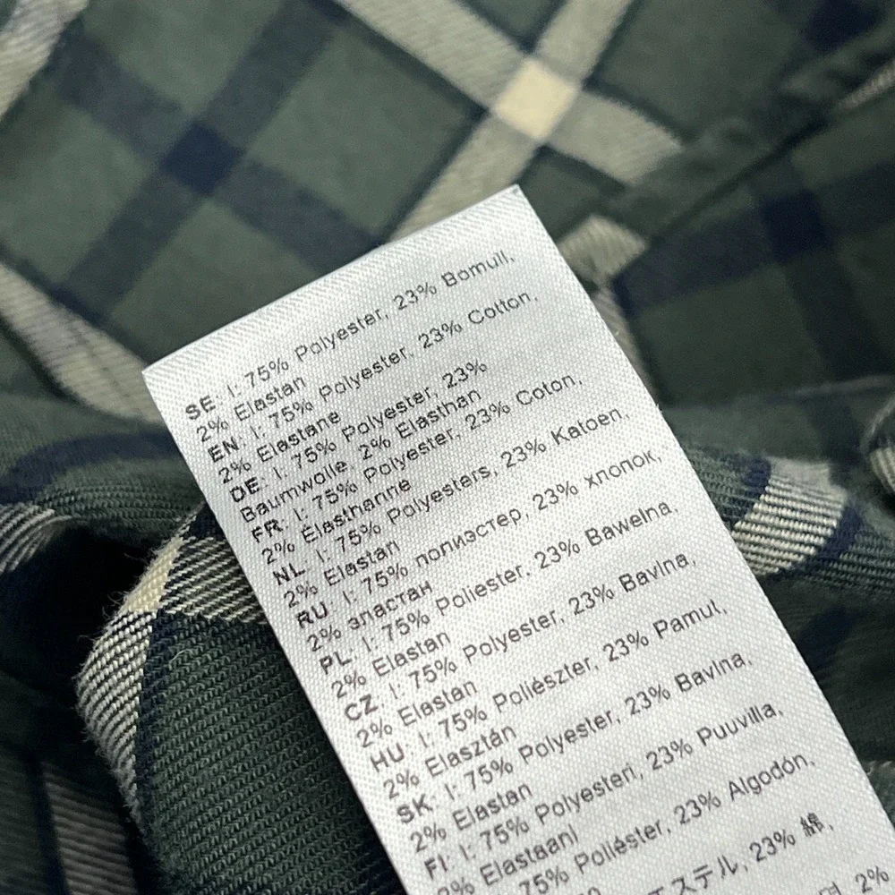 Fjallraven Fjallslim LS Shirt Mens Small Green Check Slim Flannel Button‎ Up